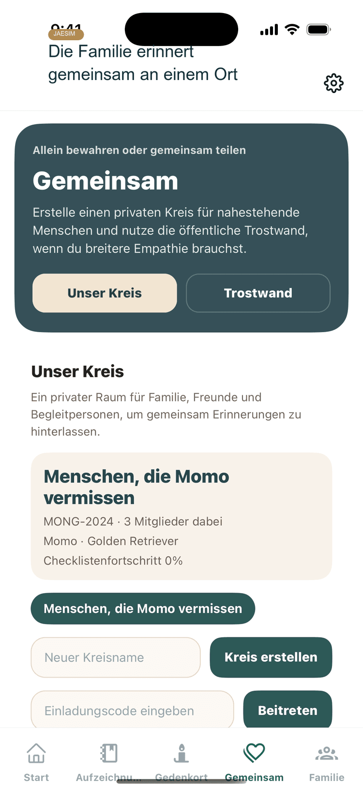 Ansicht fuer gemeinsames Familiengedenken