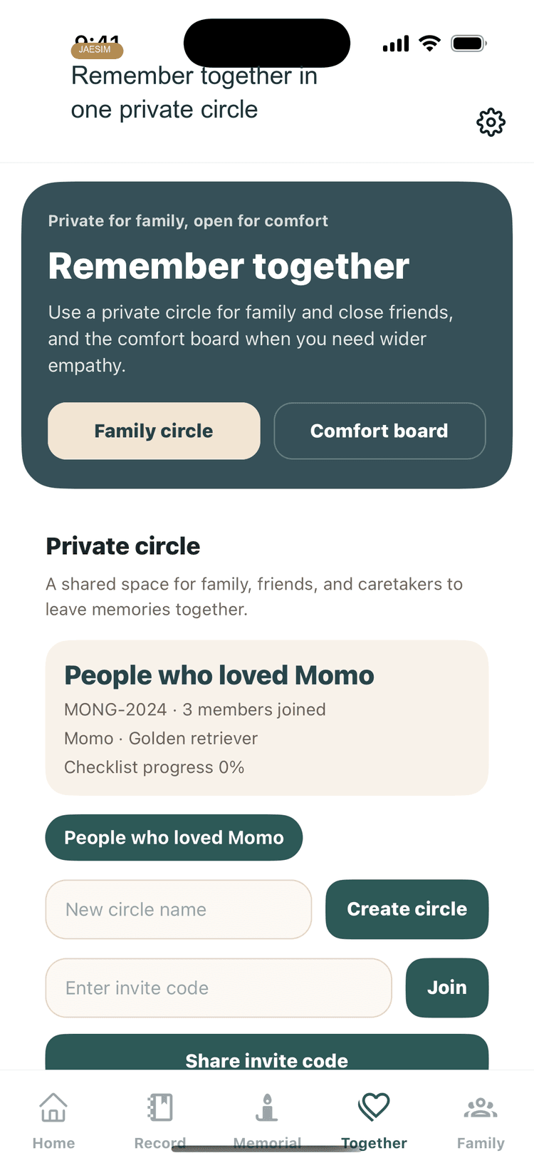 Private family memorial circle screen