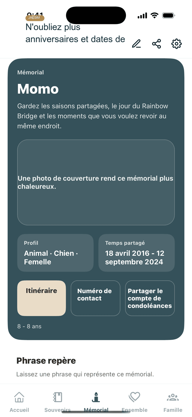 Ecran de rappels commemoratifs Jaesim