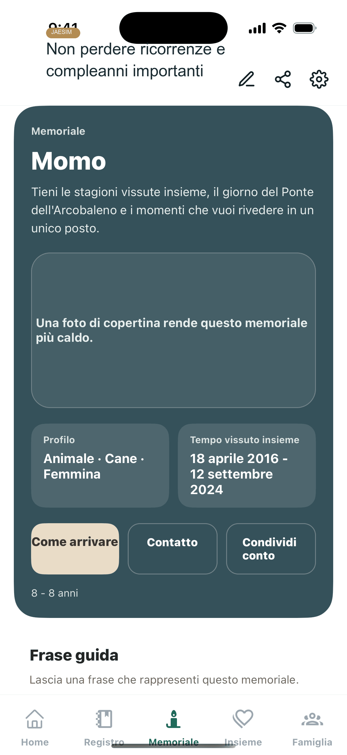 Schermata dei promemoria