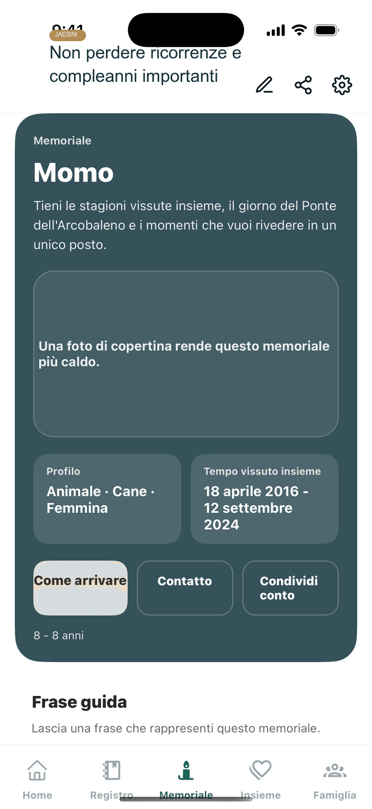 Schermata dei promemoria