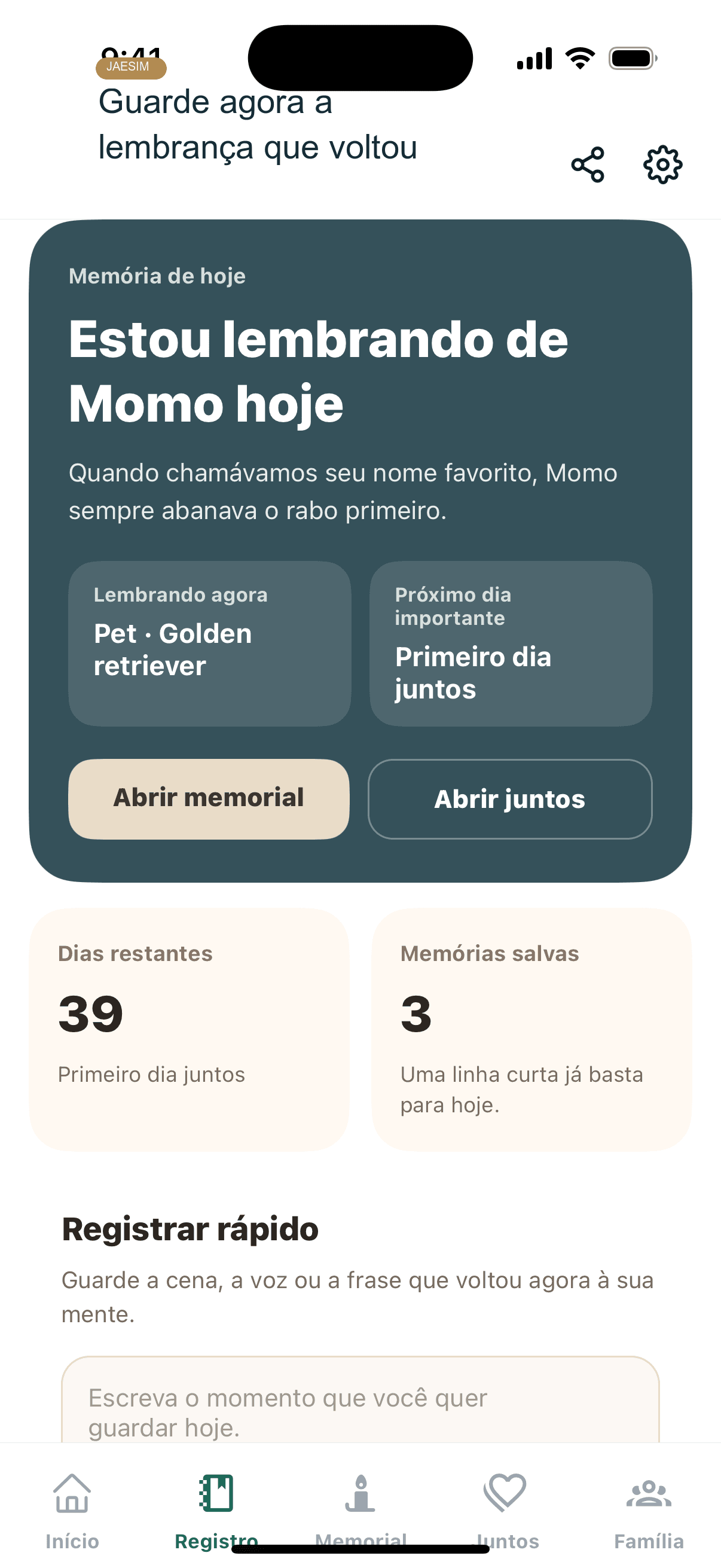Tela de registros de memoria
