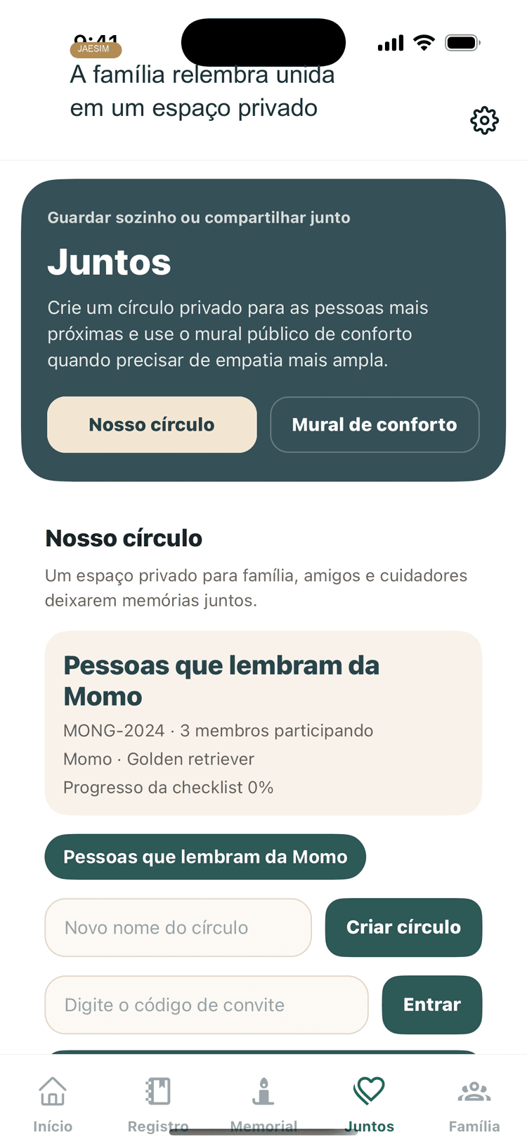 Tela de memoria em familia